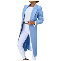 Подложка за жени Средно дълъг вълнен смес палто, женско модно разхлабено ежедневно есен и зимен плътно цветен бутон Tweed яке