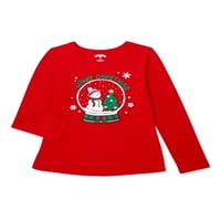 Празнично Време Момичета Коледа Сняг Дълъг Ръкав Тениска, Размери 4-18