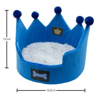 Chew King Crown Pet Bed, синьо, 5-фунта котки, машинно миещо се