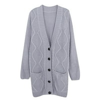 Homchy Women Coat Women Button Cardigan пуловери Дълго отворено предно пуловерно палто с джоба плюс размер