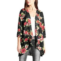 Дамски жилетка блузи цветя отпечатани летни къси ръкави v шия блуза туники Кардиган