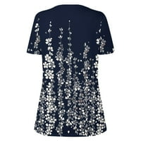 CaCommark Pi женски върхове Clearance Женски V-образно деколтето флорална отпечатана дантелена тениска с къс ръкав ежедневна блуза