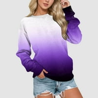 Leey-World качулки за жени Суичър с дълъг ръкав Небрежен кръг Кръгла шия разхлабена пуловер есен суичър върхове цветни пуловер