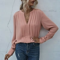 Uikmnh женски най-добър женски кръгла шия ежедневна риза с дълъг ръкав основна превръзка на ризата отгоре розов m
